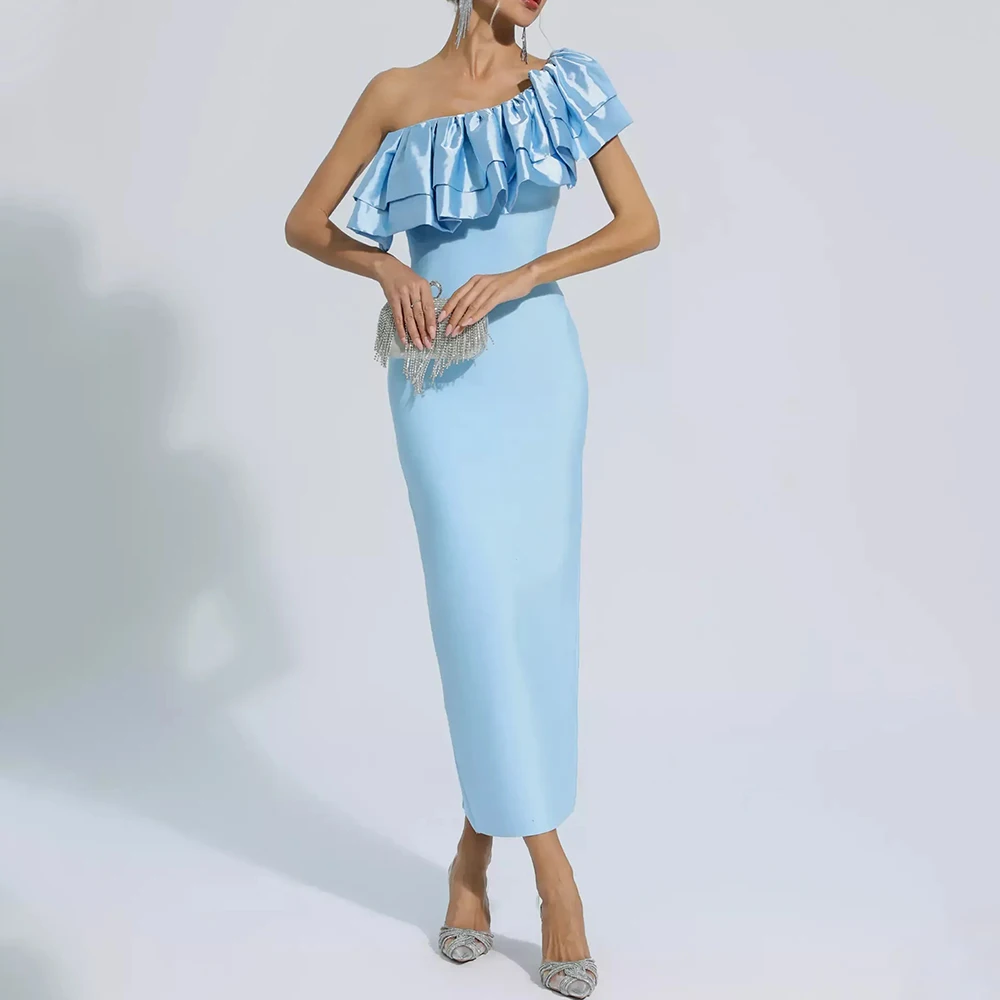 Simple One Shoulder Light Blue Evening Dress Tiered Short Sleeves Sheath Ankle Length Women Back Slit Wedding Party Gowns
Simple One Shoulder Light Blue Evening Dress Tiered Short Sleeves Sheath Ankle Length Women Back Slit Wedding Party Gowns