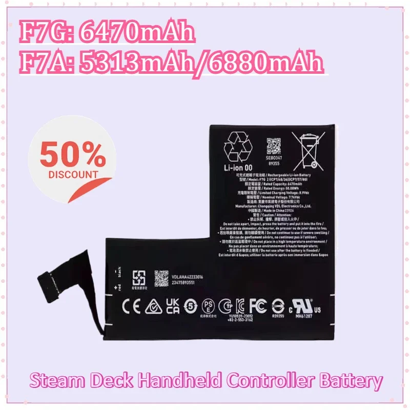 New F7A 5313mAh/6880mAh F7G 6470mAh Replacement Laptop Battery for Steam Deck Handheld Gamepad Controller Rechargeable Batteries
New F7A 5313mAh/6880mAh F7G 6470mAh Replacement Laptop Battery for Steam Deck Handheld Gamepad Controller Rechargeable Batteries