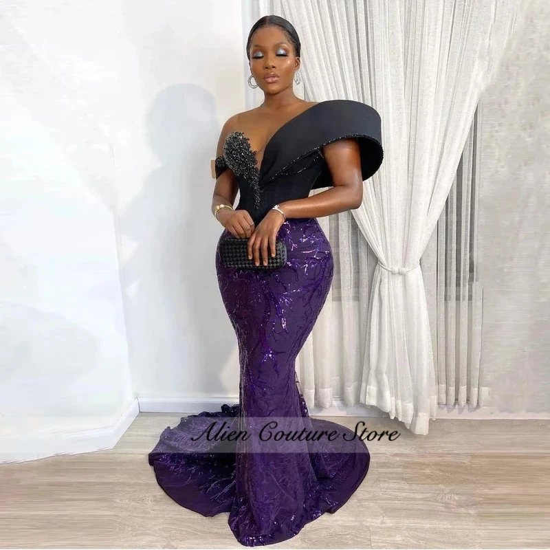 Mermaid Formal Evening Dresses Beading Aso Ebi African Women Prom Dress Long Beaded Purple Sequin Party Gowns Plus Size
Mermaid Formal Evening Dresses Beading Aso Ebi African Women Prom Dress Long Beaded Purple Sequin Party Gowns Plus Size