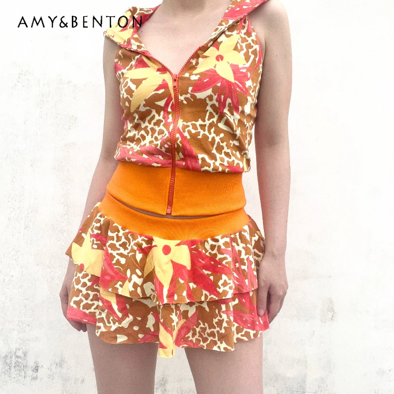 Original Women's Hooded Short-sleeved Top Summer Colorful Splicing Mini Skirt Sweet Cool Sexy Leopard Print Skirts Suit Ladies
Original Women's Hooded Short-sleeved Top Summer Colorful Splicing Mini Skirt Sweet Cool Sexy Leopard Print Skirts Suit Ladies