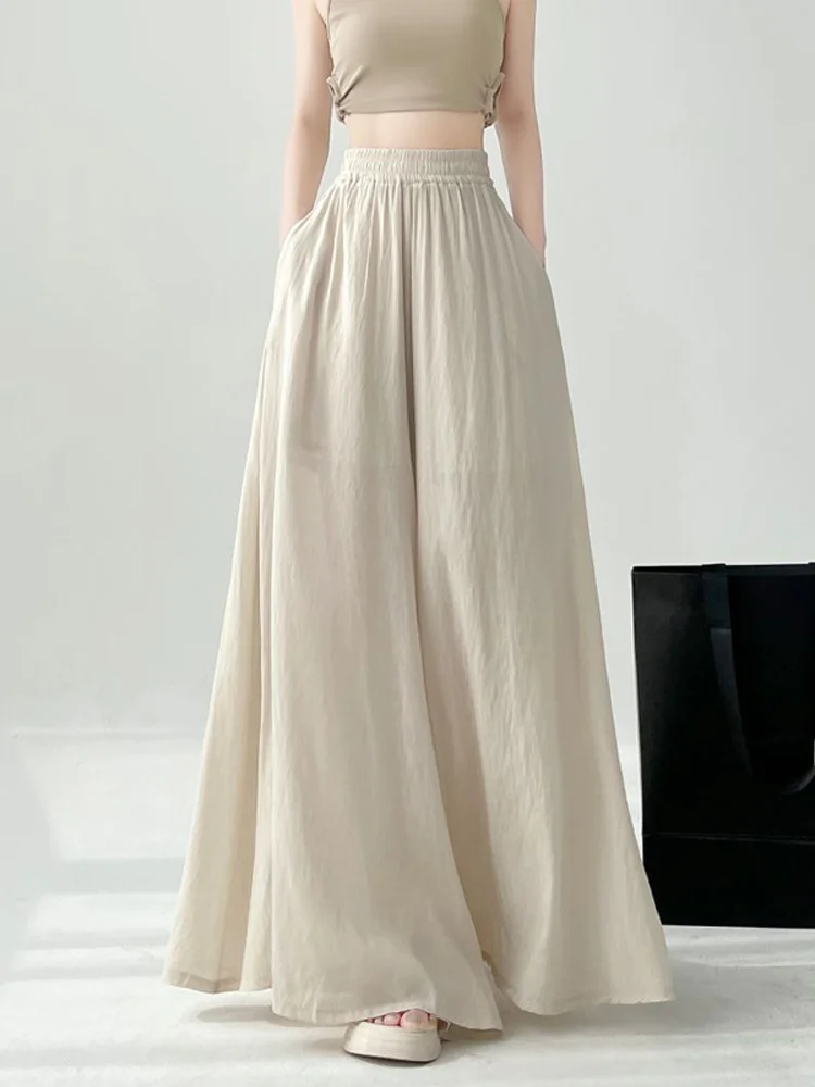 Summer Thin Ice Silk Cotton Linen Wide Leg Pants Skirt High Waist Elastic Loose Fitting Floor Length Sagawa Pants Casual Style
Summer Thin Ice Silk Cotton Linen Wide Leg Pants Skirt High Waist Elastic Loose Fitting Floor Length Sagawa Pants Casual Style