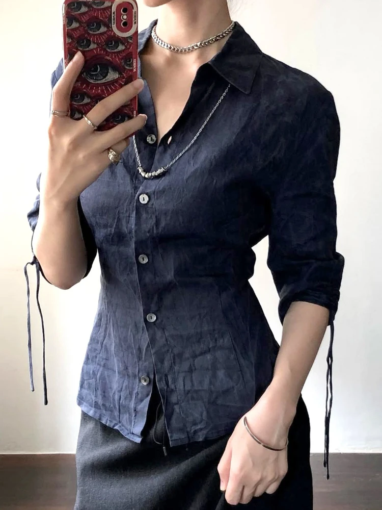Korobov Autumn Office Lady America Design Turn Down Collar Single Breasted Solid Drawstring Women Shirt
Korobov Autumn Office Lady America Design Turn Down Collar Single Breasted Solid Drawstring Women Shirt