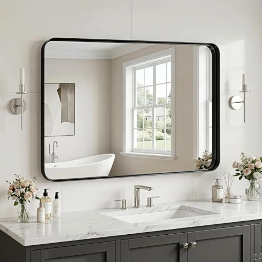 Bathroom Mirror, 24" x 36" Wall Mirror Metal Framed, Bathroom Vanity Mirror for Living Room Bedroom Bathroom Entryway
Bathroom Mirror, 24" x 36" Wall Mirror Metal Framed, Bathroom Vanity Mirror for Living Room Bedroom Bathroom Entryway