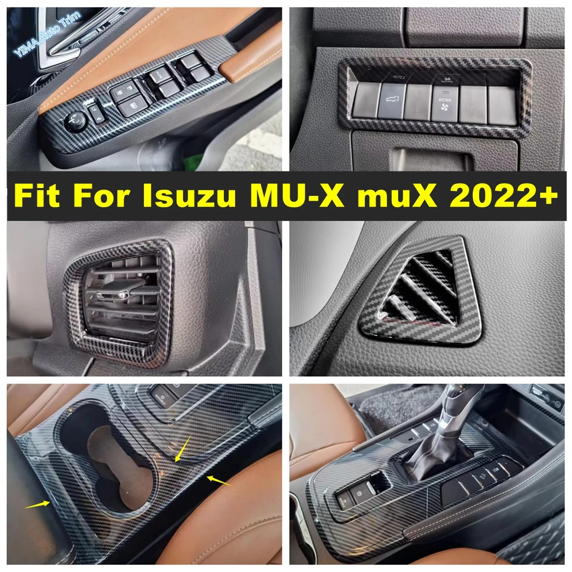 Carbon Fiber Look Window Lift / Head Lights Switch / Water Cup Holder Frame Accessories Cover Trim For Isuzu MU-X muX 2022 2023
Carbon Fiber Look Window Lift / Head Lights Switch / Water Cup Holder Frame Accessories Cover Trim For Isuzu MU-X muX 2022 2023