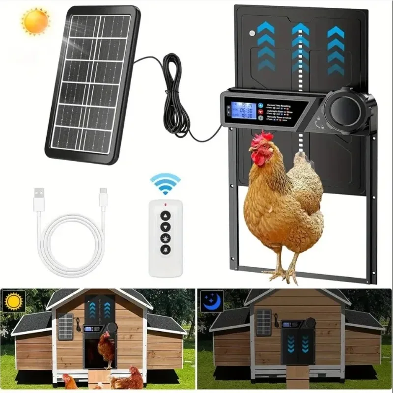 Automatic chicken coop door, anti pinch protection, large LCD display screen, timer and light sensor mode, solar powered automat
Automatic chicken coop door, anti pinch protection, large LCD display screen, timer and light sensor mode, solar powered automat