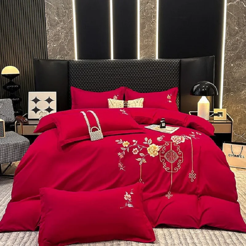 High End Wedding Embroidery Four Piece Set Cotton Skin Friendly Soft Fabric Duvet Cover Bed Sheet Wedding Red Wedding Bedding
High End Wedding Embroidery Four Piece Set Cotton Skin Friendly Soft Fabric Duvet Cover Bed Sheet Wedding Red Wedding Bedding