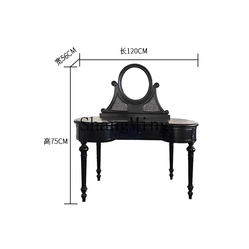 CL medieval retro solid wood dresser rattan bedroom furniture black carved makeup table with mirror arc
CL medieval retro solid wood dresser rattan bedroom furniture black carved makeup table with mirror arc
