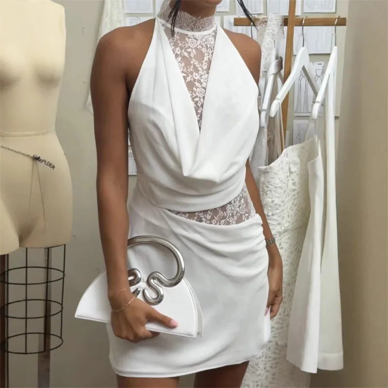 White Short Mini Prom Dress Sexy Sleeveless High Neck Sheath Lace Party Gown Casual Formal Wedding Guest Birthday Evening Robe
White Short Mini Prom Dress Sexy Sleeveless High Neck Sheath Lace Party Gown Casual Formal Wedding Guest Birthday Evening Robe