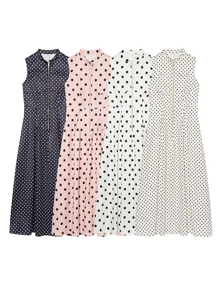 HH 2026 Women Elegant Polka Dot Zipper Decoration Dress Summer Sleeveless Pleated Dress Female Fashion Versatile Midi Dress
HH 2026 Women Elegant Polka Dot Zipper Decoration Dress Summer Sleeveless Pleated Dress Female Fashion Versatile Midi Dress