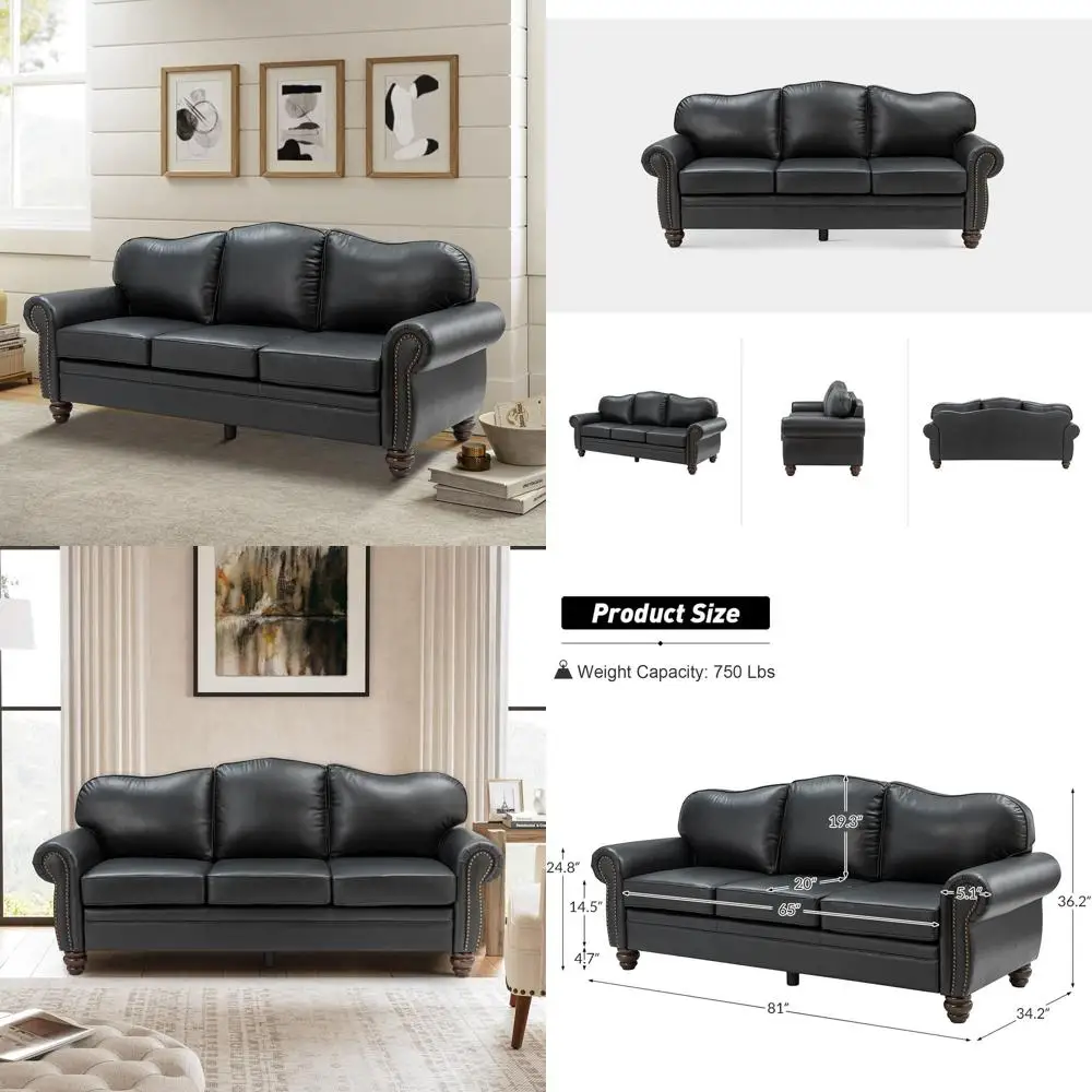 Classic 3-Seater Leather Sofa with Wood Legs, Comfortable for Living Room or Office, Easy Assembly, Durable, Black
Classic 3-Seater Leather Sofa with Wood Legs, Comfortable for Living Room or Office, Easy Assembly, Durable, Black