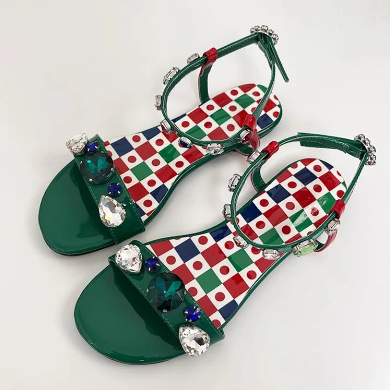 Bohemia Style Flat Beach Sandals Leather Printed Pattern Open Toe Ankle Strap Rhinestone Female Outside Dress Sandals
Bohemia Style Flat Beach Sandals Leather Printed Pattern Open Toe Ankle Strap Rhinestone Female Outside Dress Sandals