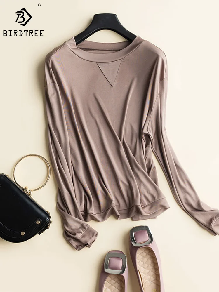 Birdtree Real Silk Women Knitted T-shirts O-neck Casual Basics Loose Tees Autumn Winter 2023 New Tops Undershirts T39363QM
Birdtree Real Silk Women Knitted T-shirts O-neck Casual Basics Loose Tees Autumn Winter 2023 New Tops Undershirts T39363QM