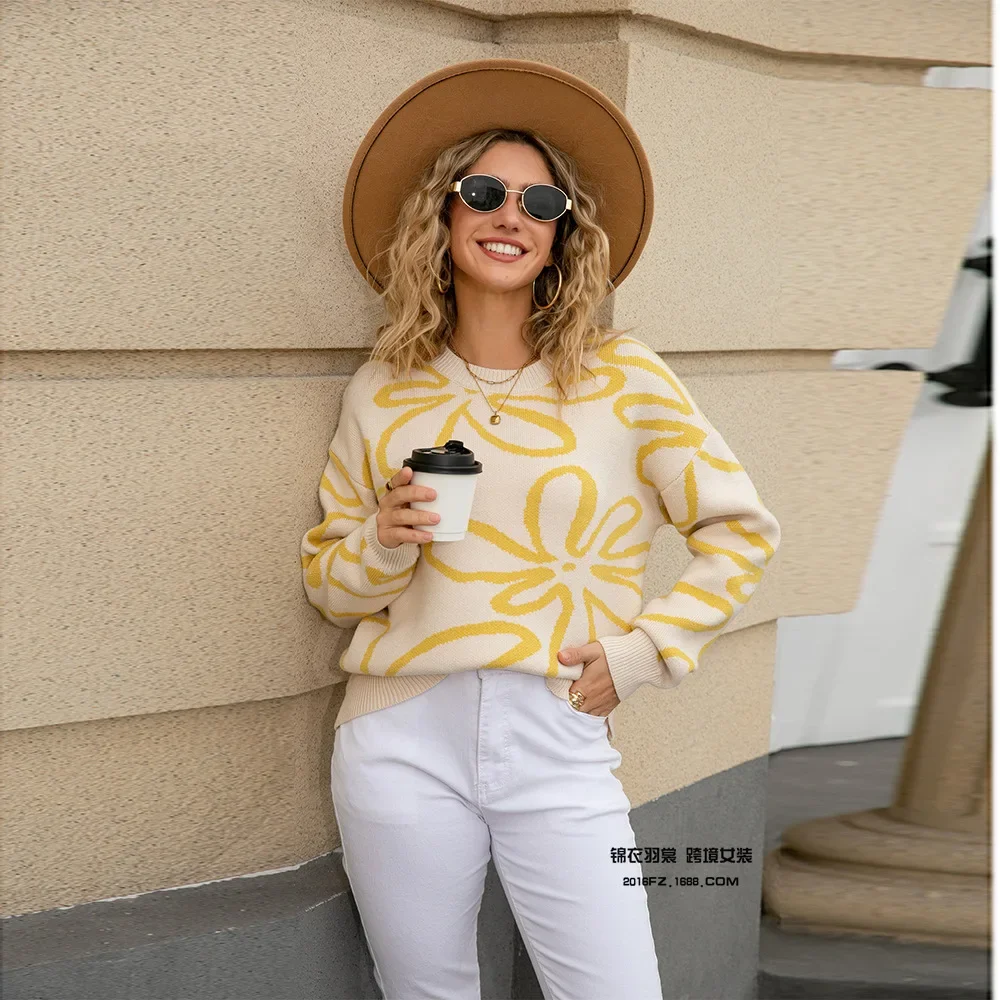 Contrast Sweater Loose Pullover Print Knitted Sweater 2025 Autumn and Winter New Fashion Round Neck Flower
Contrast Sweater Loose Pullover Print Knitted Sweater 2025 Autumn and Winter New Fashion Round Neck Flower