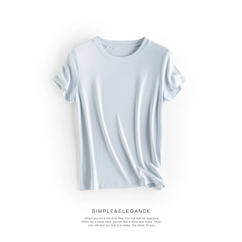 Women 6%Silk Short Sleeve T-Shirt Summer Round Neck Soft Slightly Loose Basic Tees Tops 
Women 6%Silk Short Sleeve T-Shirt Summer Round Neck Soft Slightly Loose Basic Tees Tops