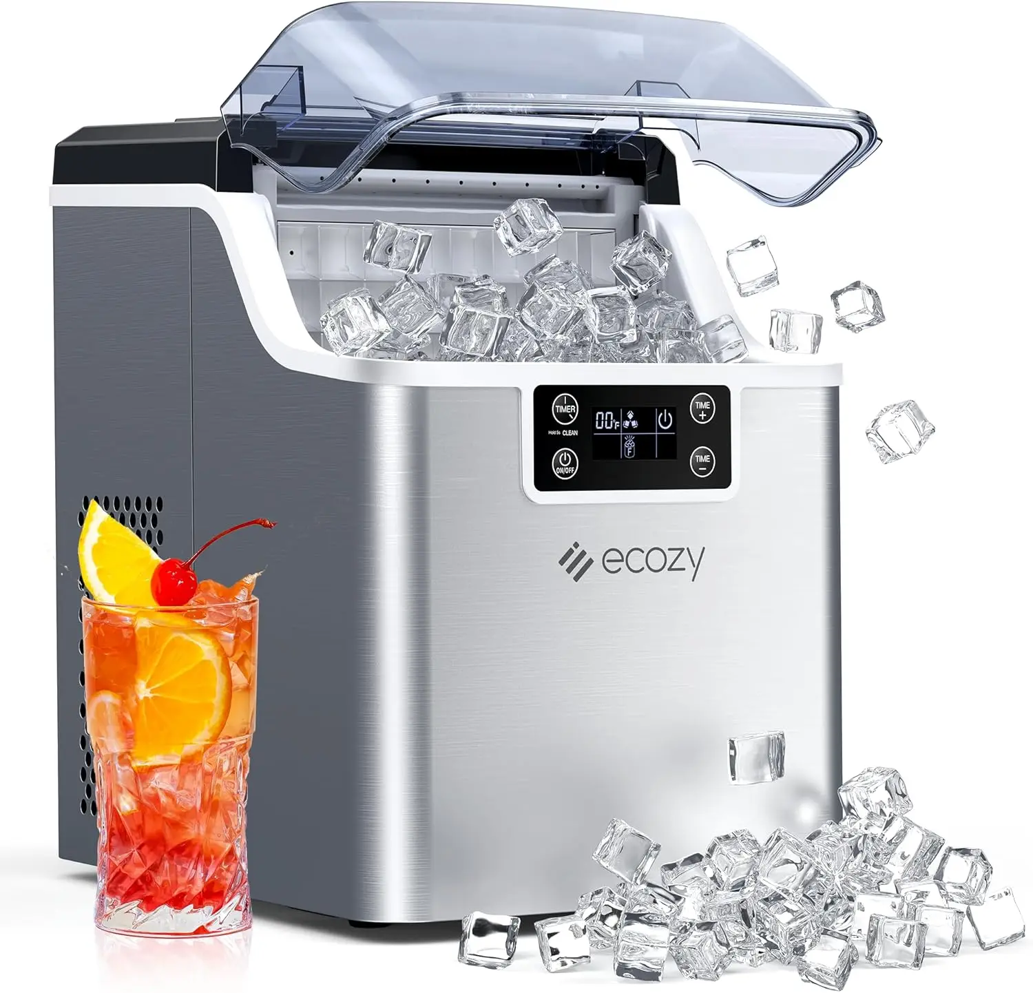 Ice Cube Maker: 45 lbs/Day, 24 Cubes in 13 Mins, Self-Cleaning, Stainless Steel
Ice Cube Maker: 45 lbs/Day, 24 Cubes in 13 Mins, Self-Cleaning, Stainless Steel