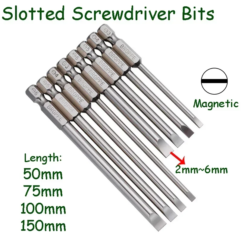 Magnetic Slotted Screwdriver Bits 1/4" Hex Shank 50mm Length Electric Screwdriver Bit 2/2.5/3/4/5/6mm Power Driver Tool
Magnetic Slotted Screwdriver Bits 1/4" Hex Shank 50mm Length Electric Screwdriver Bit 2/2.5/3/4/5/6mm Power Driver Tool