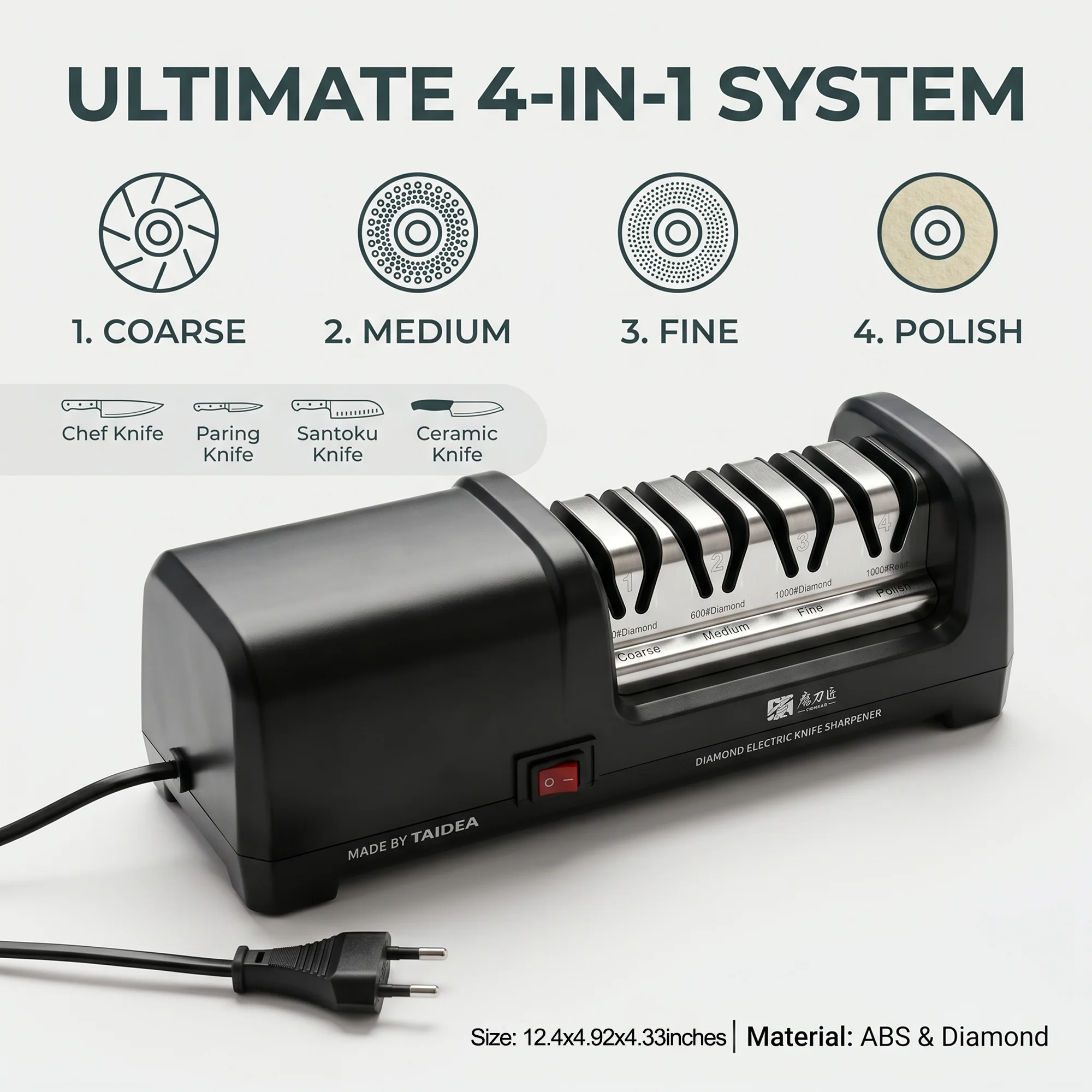 TG2102 4-Stage Electric Knife Sharpener – 20° Edge for Kitchen Knives, Sharpening & Polishing
TG2102 4-Stage Electric Knife Sharpener – 20° Edge for Kitchen Knives, Sharpening & Polishing