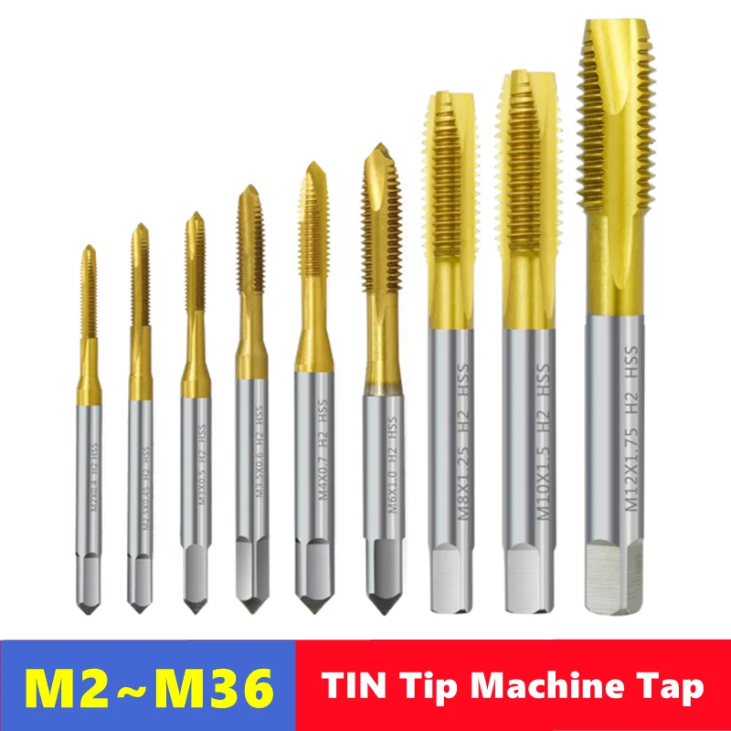 W6542 HSS titanium plated pointed tap M2-M30, used as a machine tool for internal thread tapping and downward chip cutting
W6542 HSS titanium plated pointed tap M2-M30, used as a machine tool for internal thread tapping and downward chip cutting