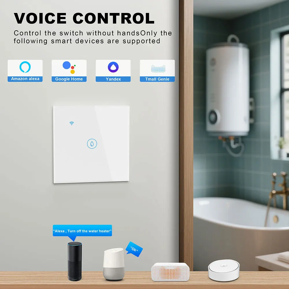 Smart WiFi Water Heater Touch Switch/White/Black/Smart Timer Setting/European Standard/Supports Alexa/Google Home
Smart WiFi Water Heater Touch Switch/White/Black/Smart Timer Setting/European Standard/Supports Alexa/Google Home