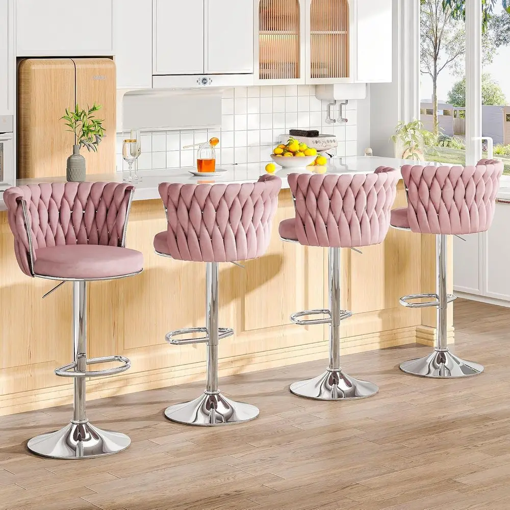 Set of 4 Adjustable Swivel Bar Stools with Upholstered Seats, Backrest, and Footrest, Pink
Set of 4 Adjustable Swivel Bar Stools with Upholstered Seats, Backrest, and Footrest, Pink