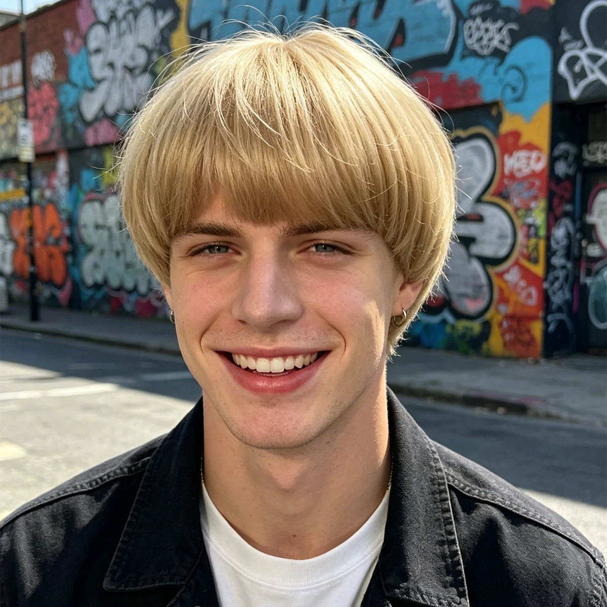 Men's Blonde Short Synthetic Wig with Straight Bangs, Mushroom Cut Style Hair for Cosplay and Themed Party
Men's Blonde Short Synthetic Wig with Straight Bangs, Mushroom Cut Style Hair for Cosplay and Themed Party