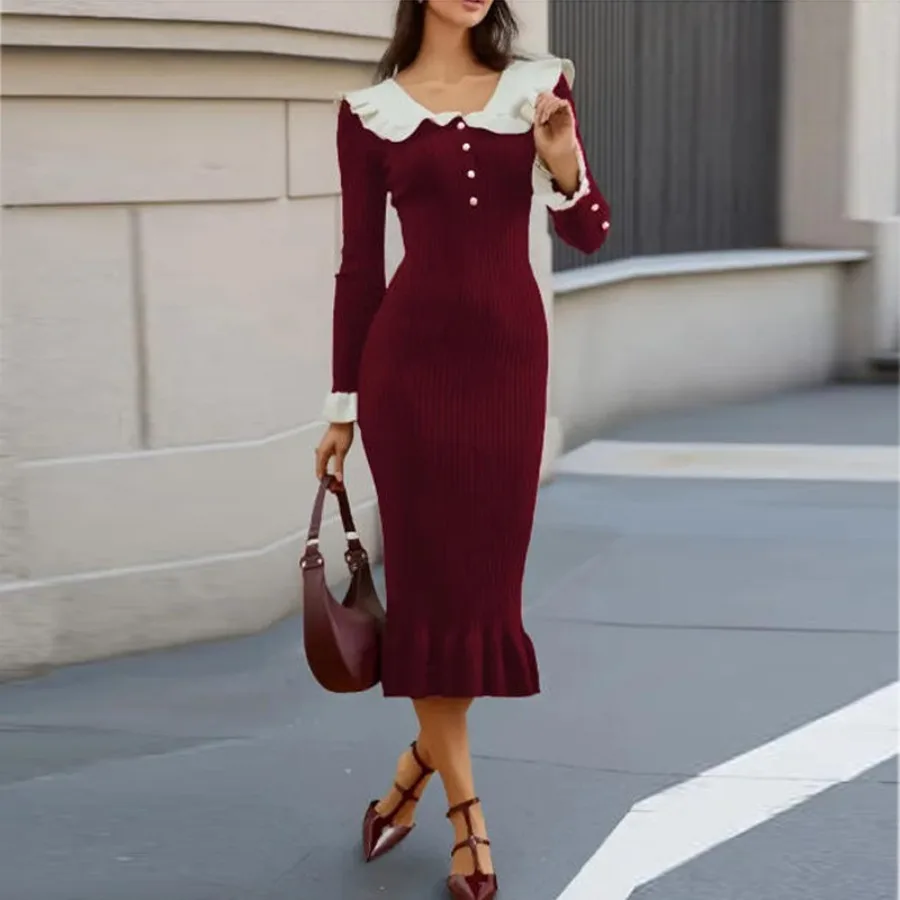 【New style】French Lotus Leaf Edge Dress Women's New Colored Doll Collar Long Sleeve Waist Knit Dress Autumn Winter Long Dress
【New style】French Lotus Leaf Edge Dress Women's New Colored Doll Collar Long Sleeve Waist Knit Dress Autumn Winter Long Dress