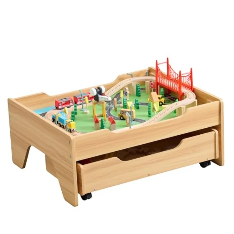Wooden Train Table 3-in-1 with Storage Drawer Rolling Activity Table with Wheels Toddler DIY Train Track Table for Gaming Drawi
Wooden Train Table 3-in-1 with Storage Drawer Rolling Activity Table with Wheels Toddler DIY Train Track Table for Gaming Drawi