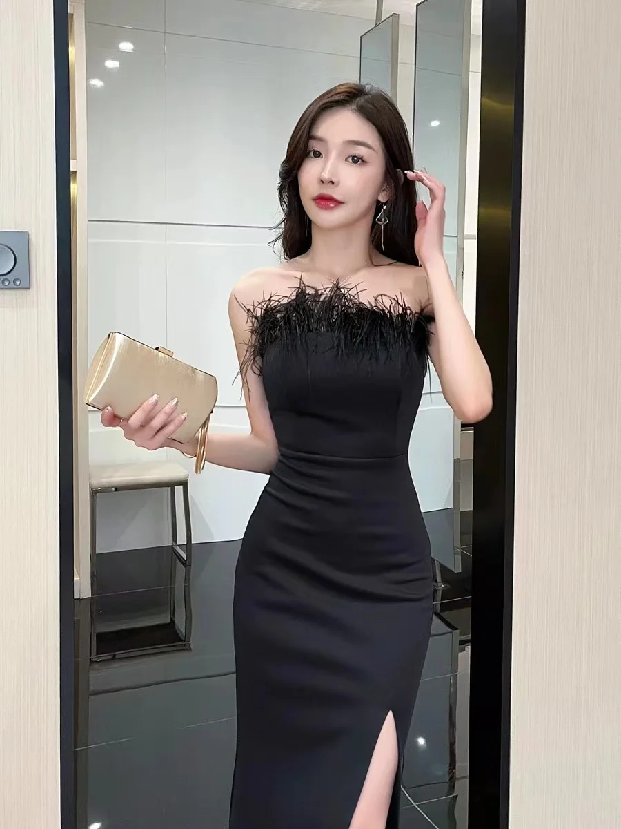 Black No. 21 evening dress high-end niche feather sexy one-shoulder dress long skirt model catwalk clothing
Black No. 21 evening dress high-end niche feather sexy one-shoulder dress long skirt model catwalk clothing