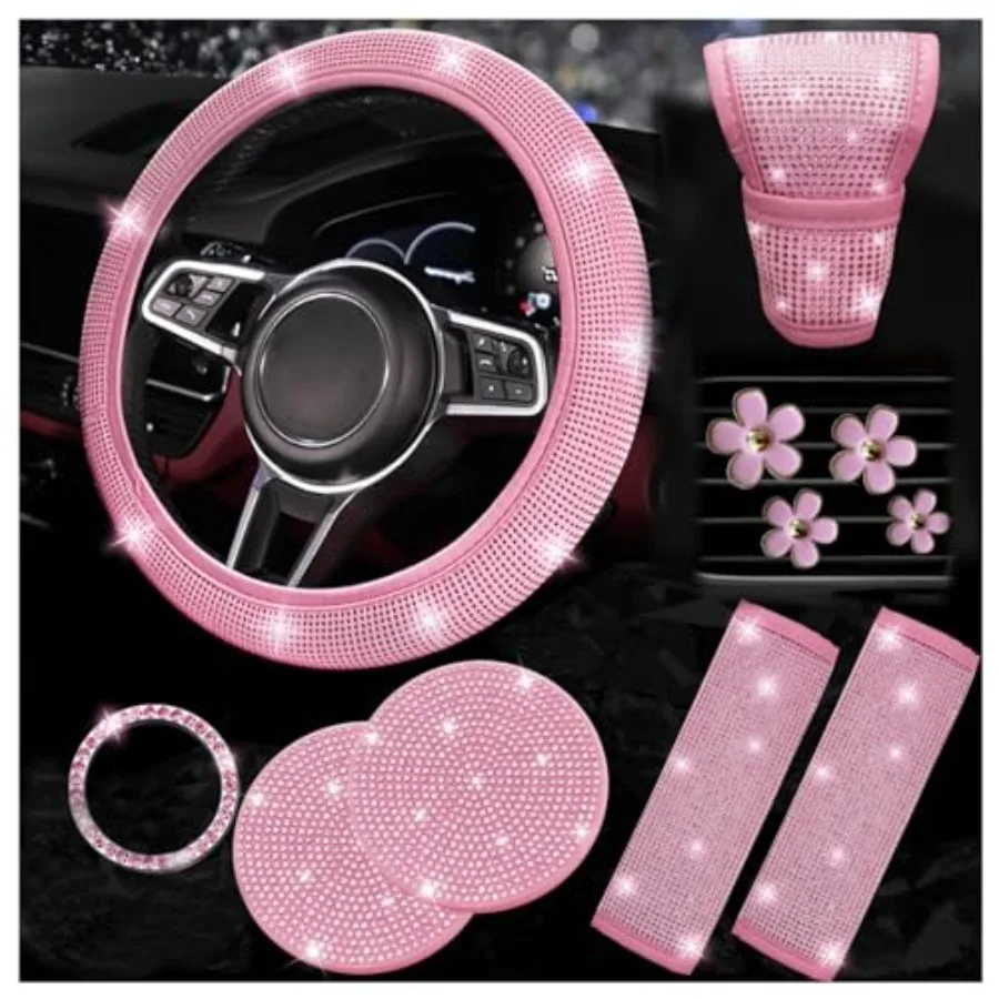 11 pcs Bling Car Accessories Set for Women, Steering Wheel Cover, Sparkly Seat Belt Covers, Daisy Vent Clips, Bling Shift Cover
11 pcs Bling Car Accessories Set for Women, Steering Wheel Cover, Sparkly Seat Belt Covers, Daisy Vent Clips, Bling Shift Cover