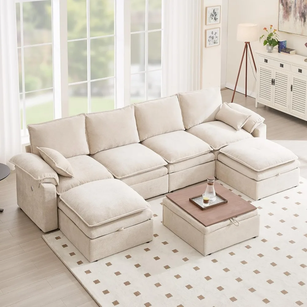 Modular Sectional Sofa U-Shaped, Chenille Fabric Small Space Couch, Comfortable Apartment Living Room Sofa with 2 Pillows 129”
Modular Sectional Sofa U-Shaped, Chenille Fabric Small Space Couch, Comfortable Apartment Living Room Sofa with 2 Pillows 129”