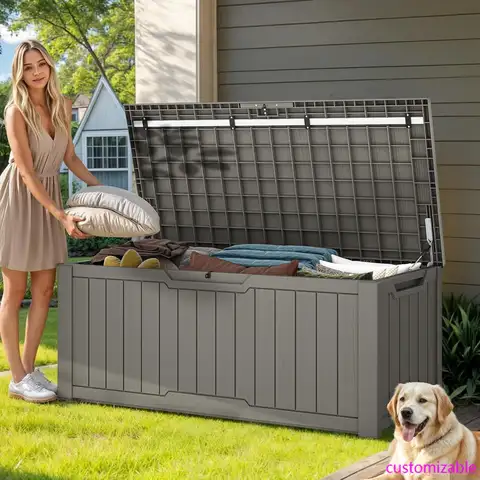120-Gallon Deck Box, Waterproof Outdoor Storage Chest for Garden Tools, Pool Supplies, and Sports Gear, Lockable Lid