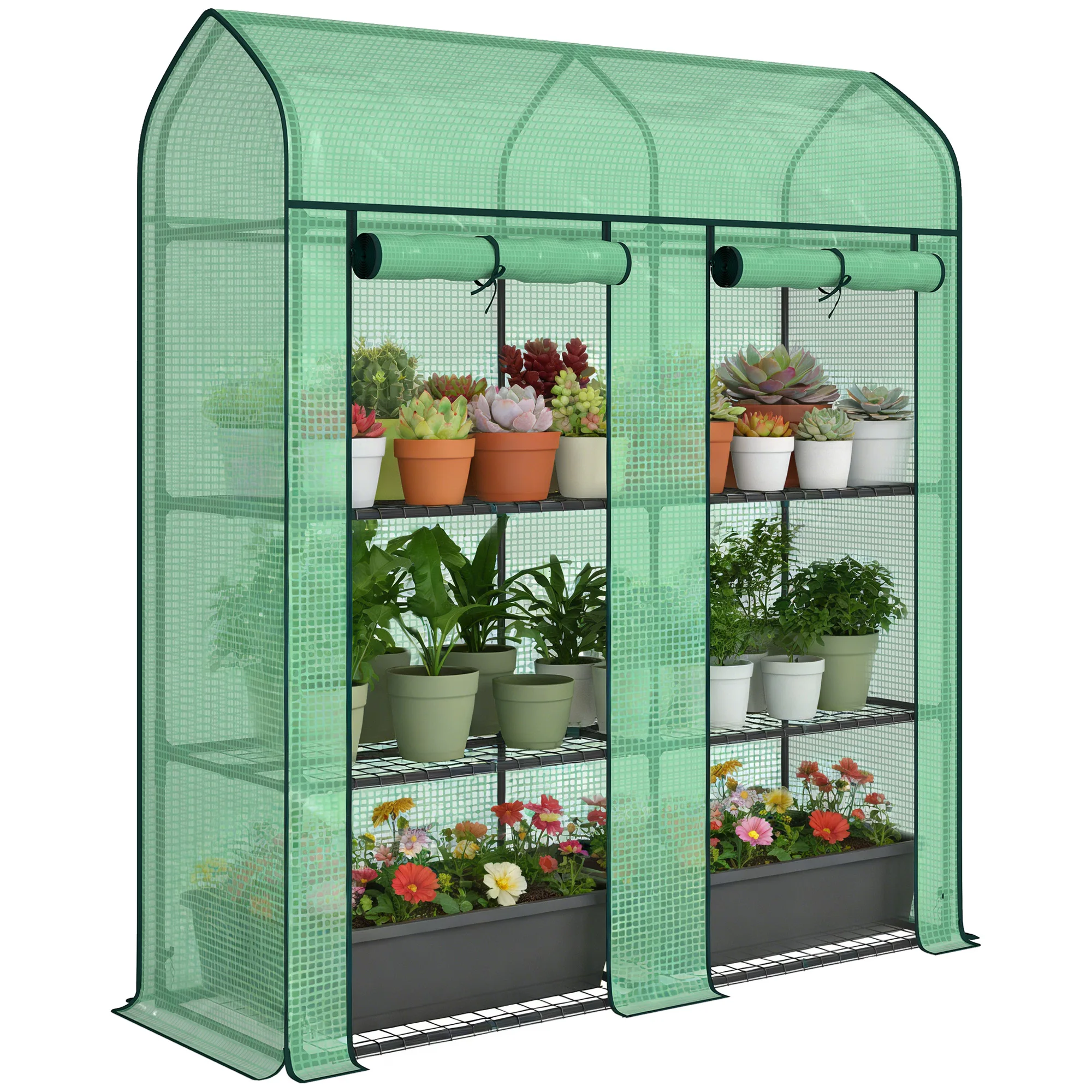 3 Tier Mini Greenhouse, Small Portable Greenhouse with 2 Roll-up Doors, 56.3" x 18.1" x 65", Green
3 Tier Mini Greenhouse, Small Portable Greenhouse with 2 Roll-up Doors, 56.3" x 18.1" x 65", Green