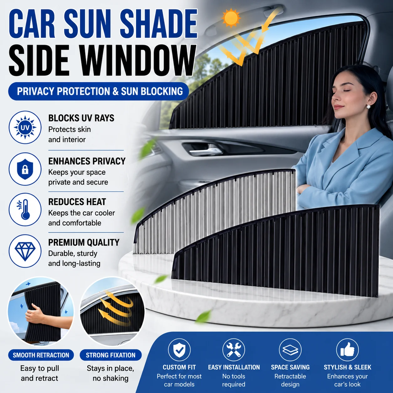 Retractable Car Side Window Sun Shade UV Blocking Curtain For Baby And Passengers Heat Insulation And Privacy
Retractable Car Side Window Sun Shade UV Blocking Curtain For Baby And Passengers Heat Insulation And Privacy