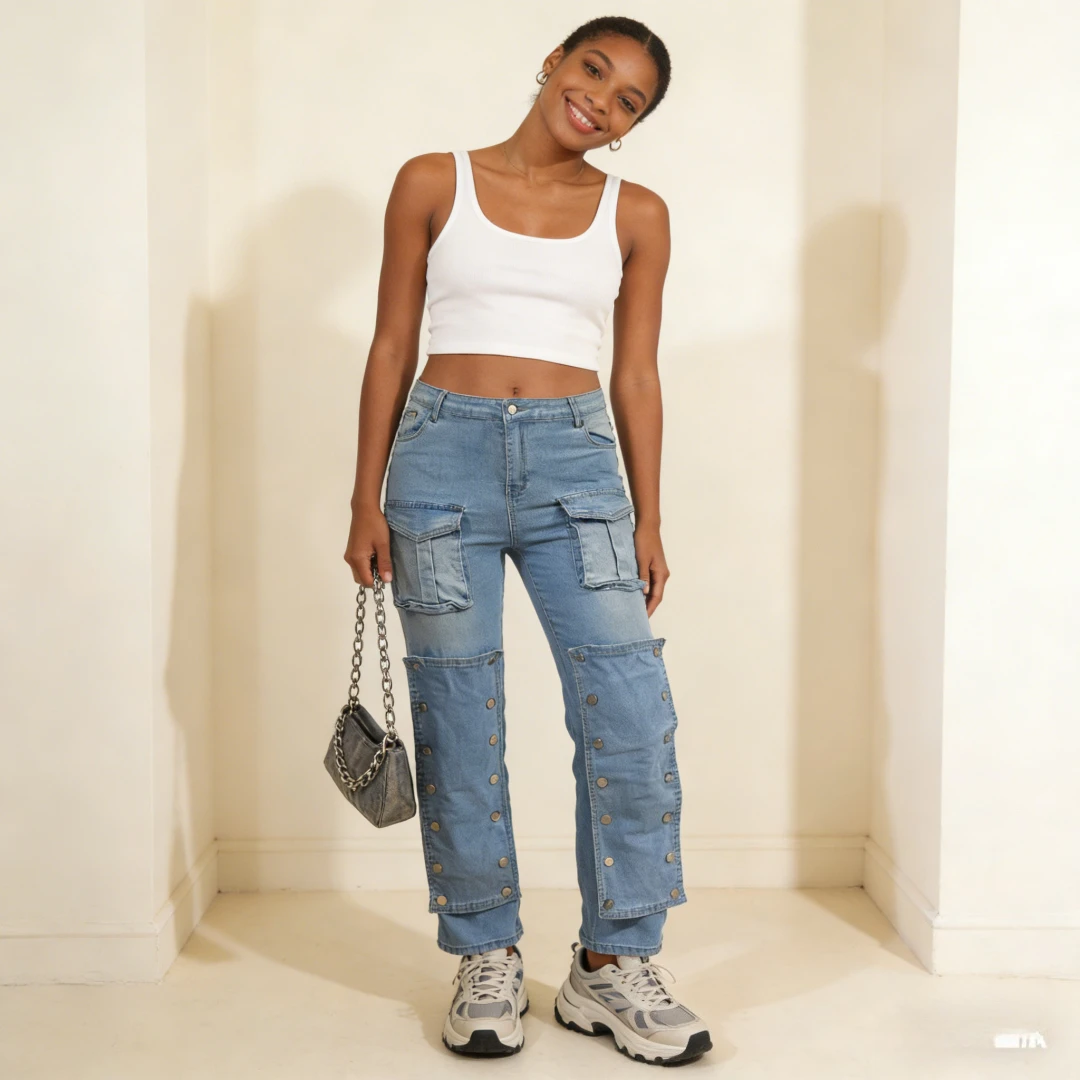Cargo Pants Women Jeans High Waist Stretch Vintage Streetwear Buttons Denims Floor Length Washed Distressed Straight Trousers
Cargo Pants Women Jeans High Waist Stretch Vintage Streetwear Buttons Denims Floor Length Washed Distressed Straight Trousers