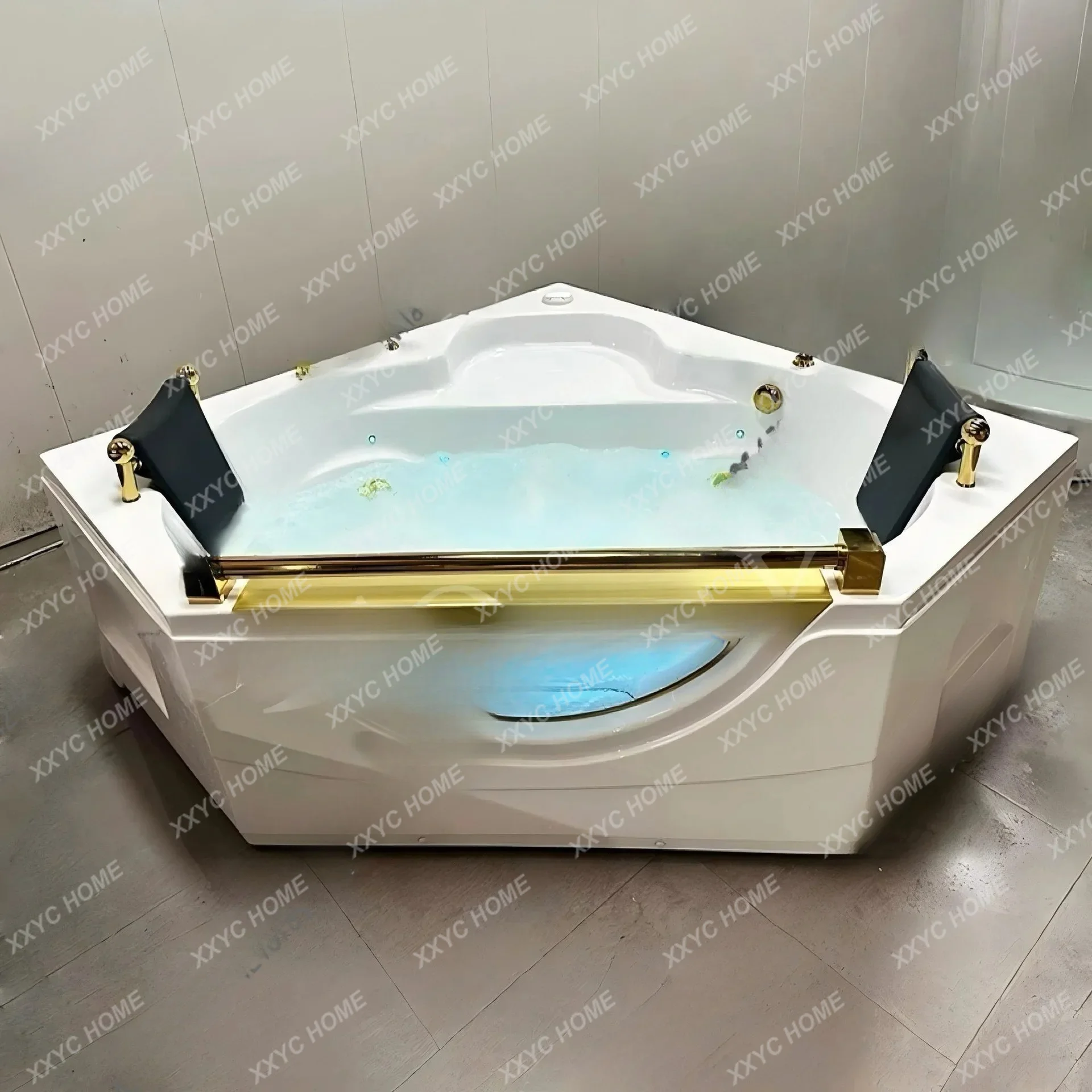 ES White acrylic glass bathtub for 2 people massage corner bathtub with golden armrests installed hotel villa bathtub
ES White acrylic glass bathtub for 2 people massage corner bathtub with golden armrests installed hotel villa bathtub