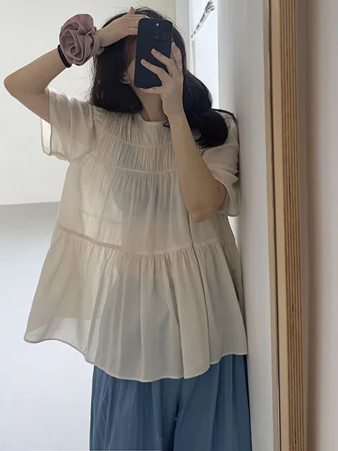 Women's Loose Fit Short Sleeve Shirt round Neck Lace up Back Zipper Thin Cotton Polyester Blend Summer Fashion Casual Top
Women's Loose Fit Short Sleeve Shirt round Neck Lace up Back Zipper Thin Cotton Polyester Blend Summer Fashion Casual Top