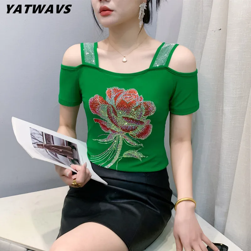 High Quality Summer European Women Clothes T-shirt Sexy Luxury Diamonds Short Sleeve Tops New Office Lady Fashion Flowers Tees
High Quality Summer European Women Clothes T-shirt Sexy Luxury Diamonds Short Sleeve Tops New Office Lady Fashion Flowers Tees