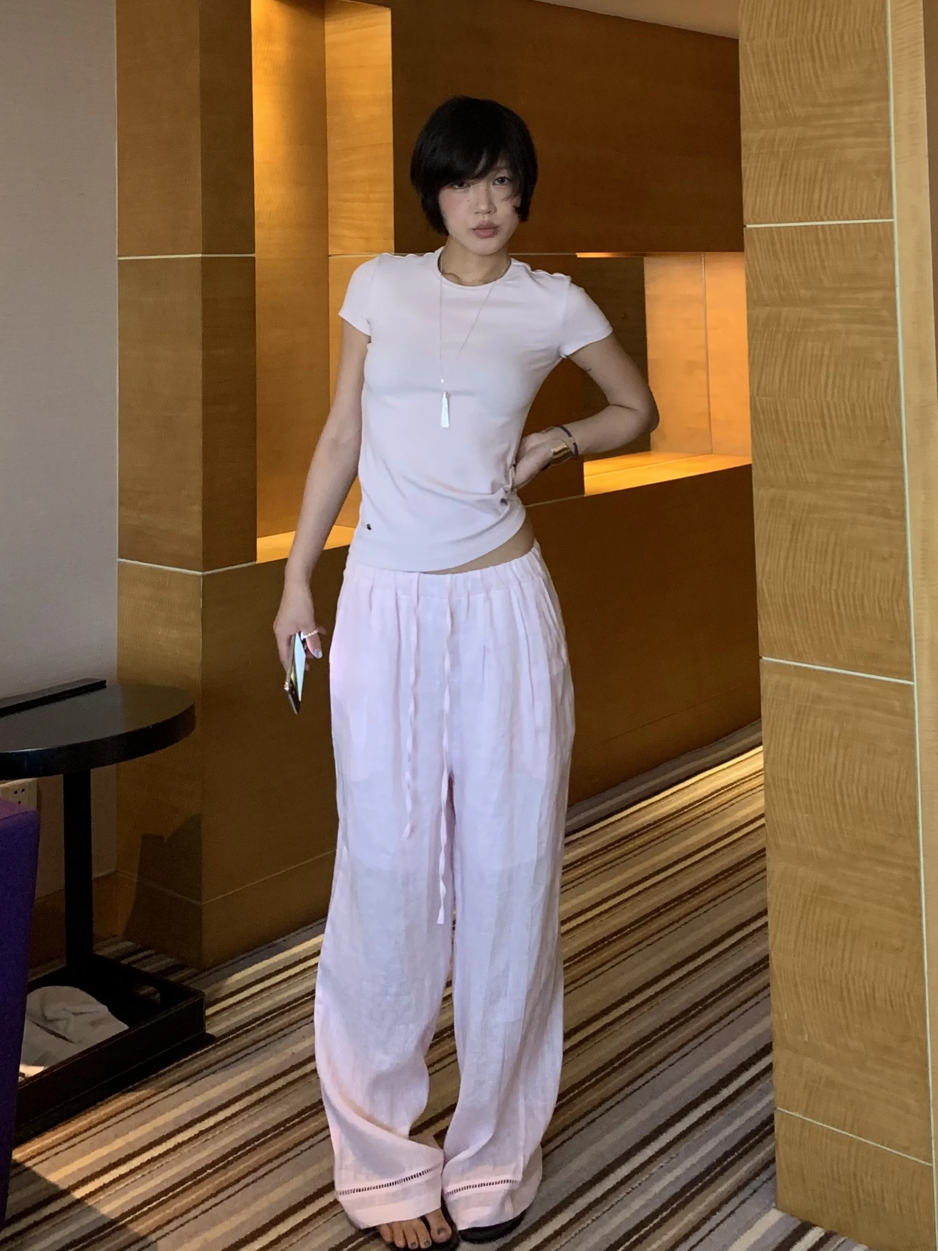 T Casual Pants Women's Loose Straight Leg Linen Dstring Multi-Functional Soft Pink High Waist Long Summer Trousers
T Casual Pants Women's Loose Straight Leg Linen Dstring Multi-Functional Soft Pink High Waist Long Summer Trousers