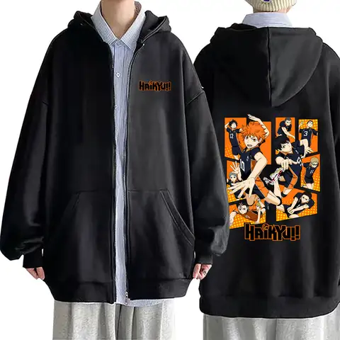 Anime Haikyuu Hinata Shoyo Graphic Zipper Hoodie Men Women Manga Harajuku Oversized Streetwear Male Casual Zip Up Jacket Coat