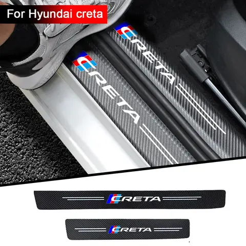 4pcs car Sticker door carbon leather Fiber Sill Plate For Hyundai creta ix25 Accessories Car styling