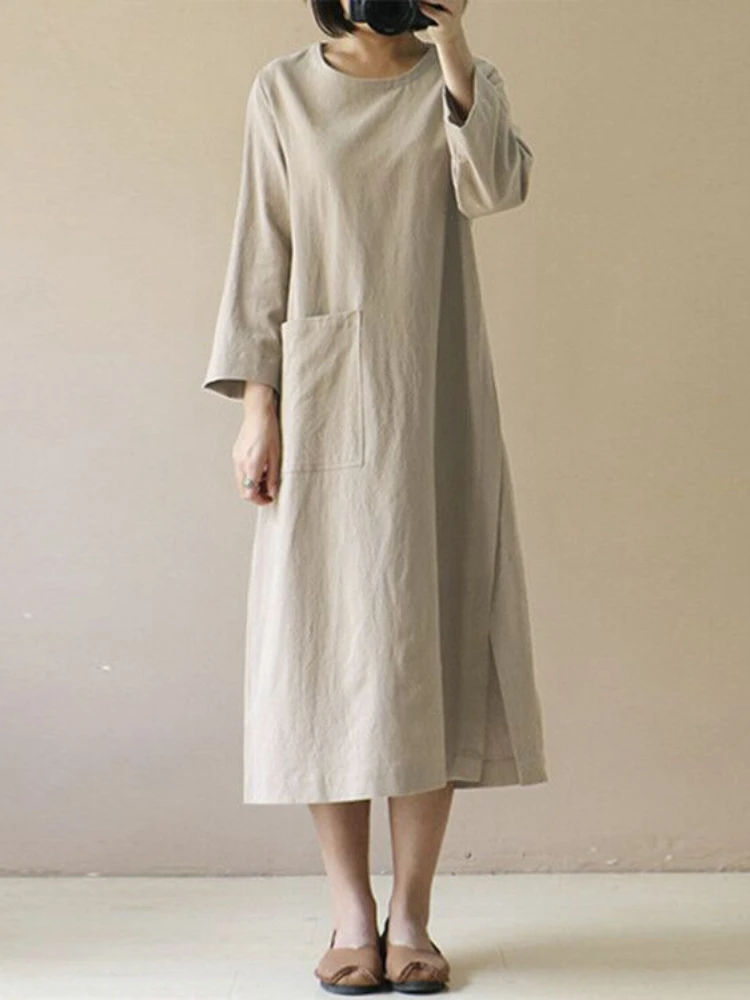 New Summer Autumn Cotton and Linen Ladies Dress Mid-length Literary Retro Long-sleeved Long Skirt Loose Casual Pocket Simple
New Summer Autumn Cotton and Linen Ladies Dress Mid-length Literary Retro Long-sleeved Long Skirt Loose Casual Pocket Simple