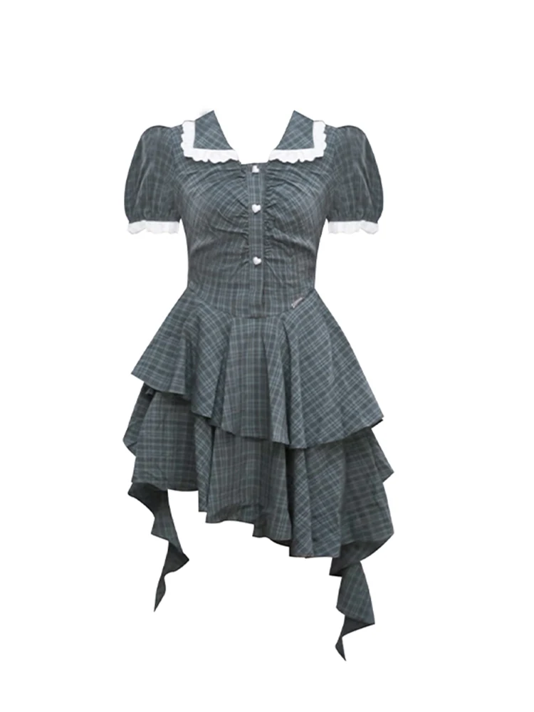 Summer Vintage Mori Girl Mini Gothic Short Sleeve Prom Gown Irregular Design Plaid Dress Women 2000s Aesthetic Frocks One-Piece
Summer Vintage Mori Girl Mini Gothic Short Sleeve Prom Gown Irregular Design Plaid Dress Women 2000s Aesthetic Frocks One-Piece