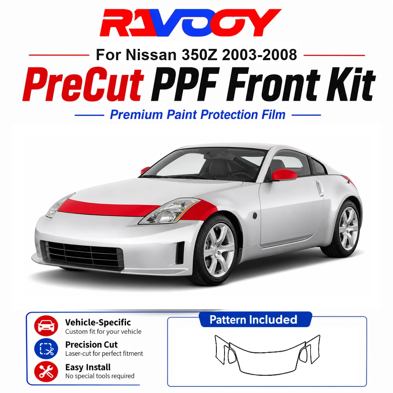 8.5mil TPU Precut PPF Kit For Nissan 350Z 2003-2008 - Hood, Fenders & Mirror Set - Self-Healing Clear Bra Film
8.5mil TPU Precut PPF Kit For Nissan 350Z 2003-2008 - Hood, Fenders & Mirror Set - Self-Healing Clear Bra Film