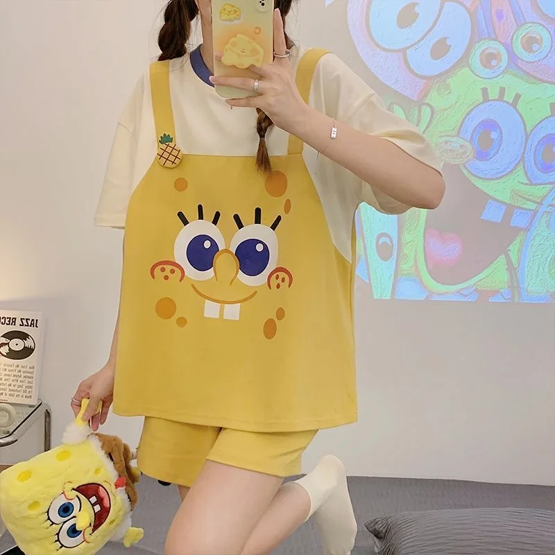 SpongeBob Print Pajamas Fake Two Piece Short Sleeve Top Shorts Set Loose Breathable Summer Loungewear Cute Cartoon Home Outfit
SpongeBob Print Pajamas Fake Two Piece Short Sleeve Top Shorts Set Loose Breathable Summer Loungewear Cute Cartoon Home Outfit