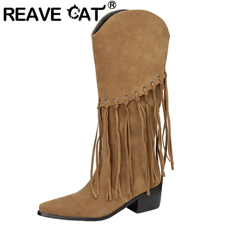 REAVE CAT 2025 Winter Retro Ladies Mid Calf Footwear Pointed Toe Block Heels 5.5cm Slip On Metal Brown Big Size 46 47 48
REAVE CAT 2025 Winter Retro Ladies Mid Calf Footwear Pointed Toe Block Heels 5.5cm Slip On Metal Brown Big Size 46 47 48