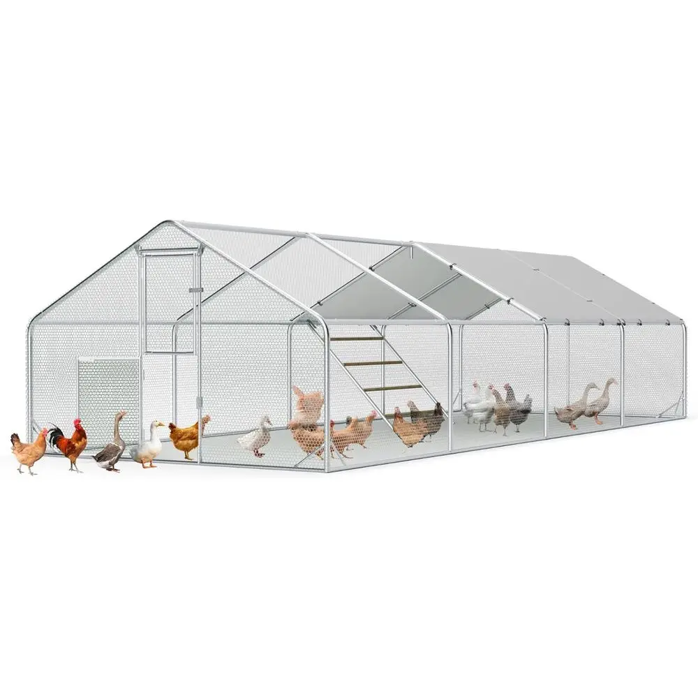 Spacious Metal Chicken Coop with Run, Waterproof Cover, Secure Lock, and Feeding Door for Outdoor Use (26x10 T)
Spacious Metal Chicken Coop with Run, Waterproof Cover, Secure Lock, and Feeding Door for Outdoor Use (26x10 T)