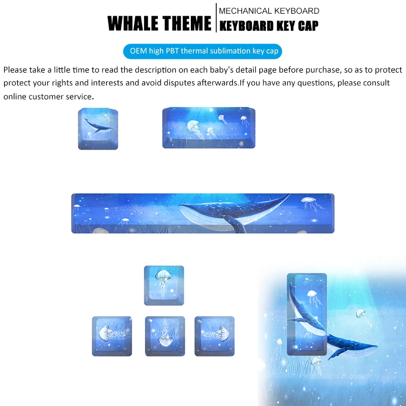 8 KEY Whale Mechanical Keyboard Fish Keycaps Thickened Pbt Texture Five Sided Sublimation Blue Custom Keycaps Gaming Universal
8 KEY Whale Mechanical Keyboard Fish Keycaps Thickened Pbt Texture Five Sided Sublimation Blue Custom Keycaps Gaming Universal