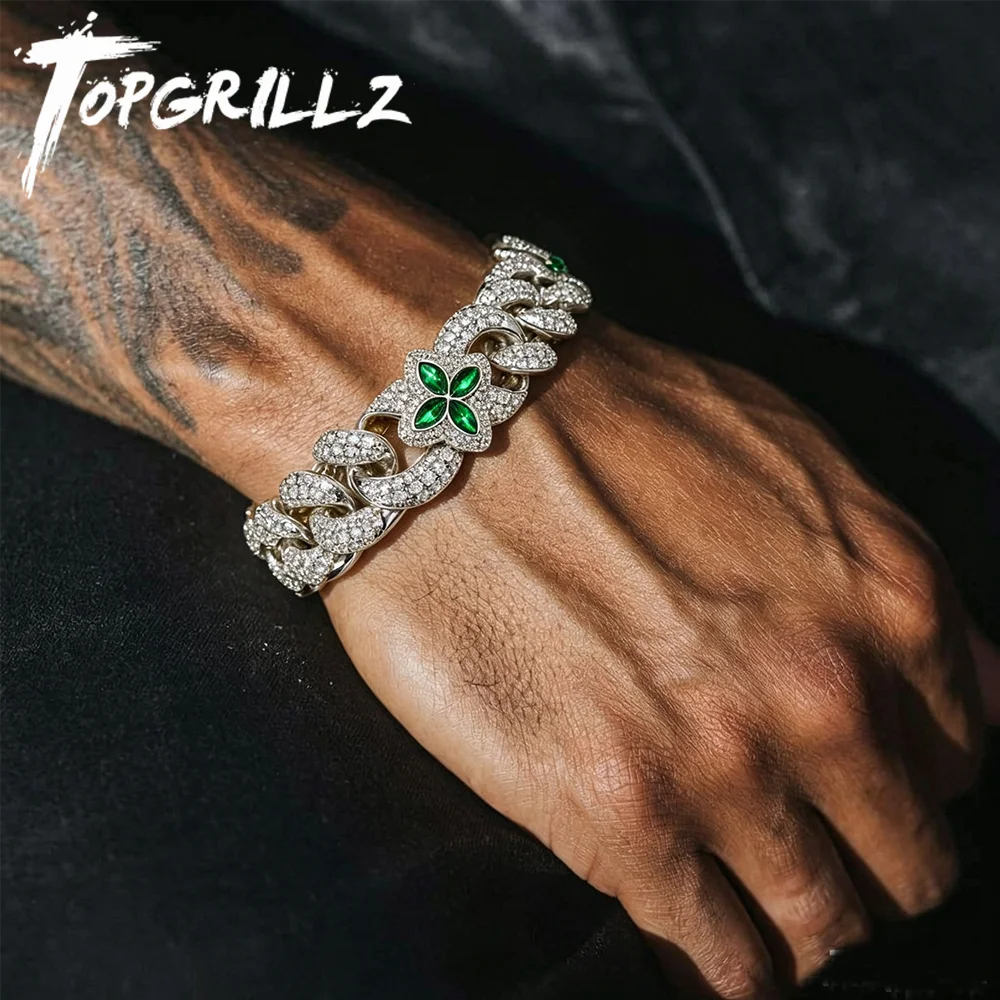 TOPGRILLZ Bling 8A+ CZ Stones Four-Leaf Flower 20mm Miami Cuban Link Chain Green Zircon Heavy Bracelet for Rapper Jewlery
TOPGRILLZ Bling 8A+ CZ Stones Four-Leaf Flower 20mm Miami Cuban Link Chain Green Zircon Heavy Bracelet for Rapper Jewlery