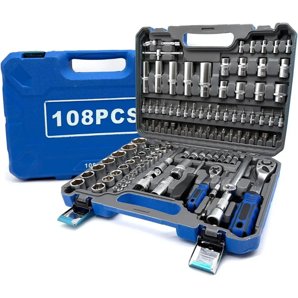 108 Piece Mechanics Ratchet Socket Set 72 Tooth 12 and 14 Drive Heat Treated Alloy Steel Metric Automotive Repair Tools
108 Piece Mechanics Ratchet Socket Set 72 Tooth 12 and 14 Drive Heat Treated Alloy Steel Metric Automotive Repair Tools