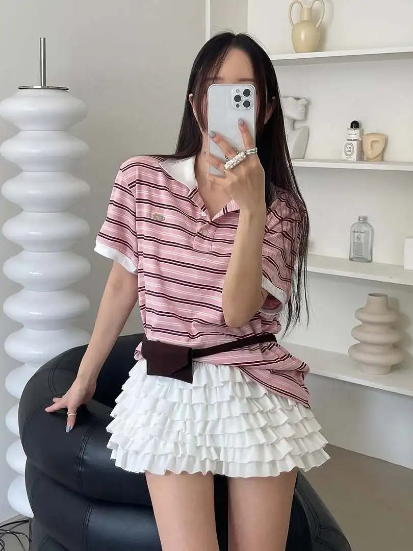 Chic Striped Shirt Women's Loose Fit Cotton Short Sleeve Button up Color Block T-Shirt Casual Style Summer Fashion
Chic Striped Shirt Women's Loose Fit Cotton Short Sleeve Button up Color Block T-Shirt Casual Style Summer Fashion